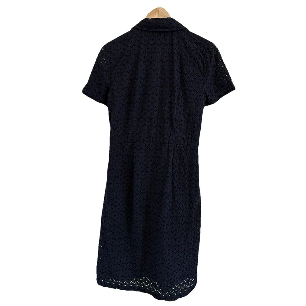 Talbots Shirt Dress 8 Navy Blue Eyelet Midi Academia June Cleaver Vtg Aesthetic - Picture 8 of 8